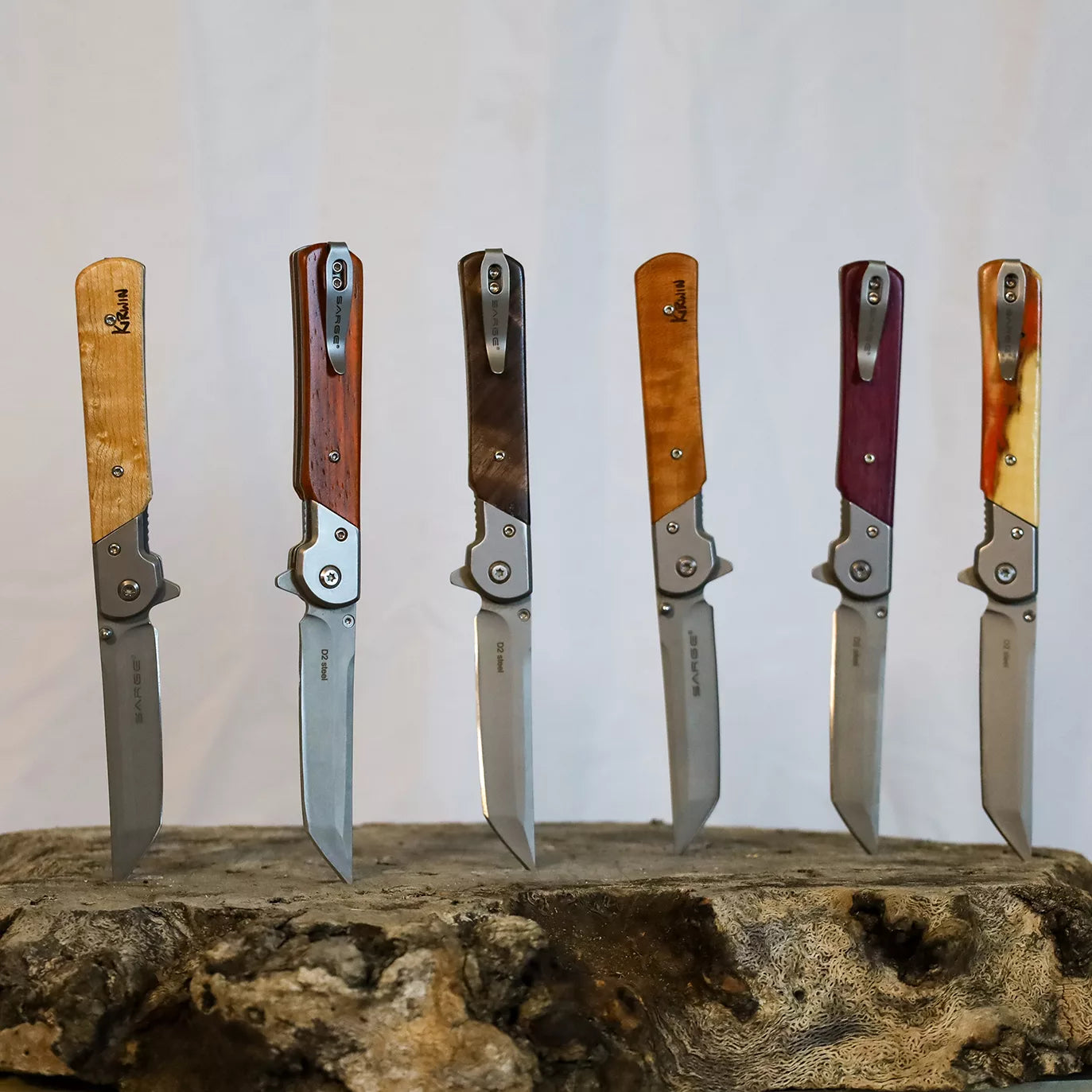 Folding tanto pocket knife with a custom premium hardwood handle