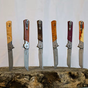 Folding tanto pocket knife with a custom premium hardwood handle