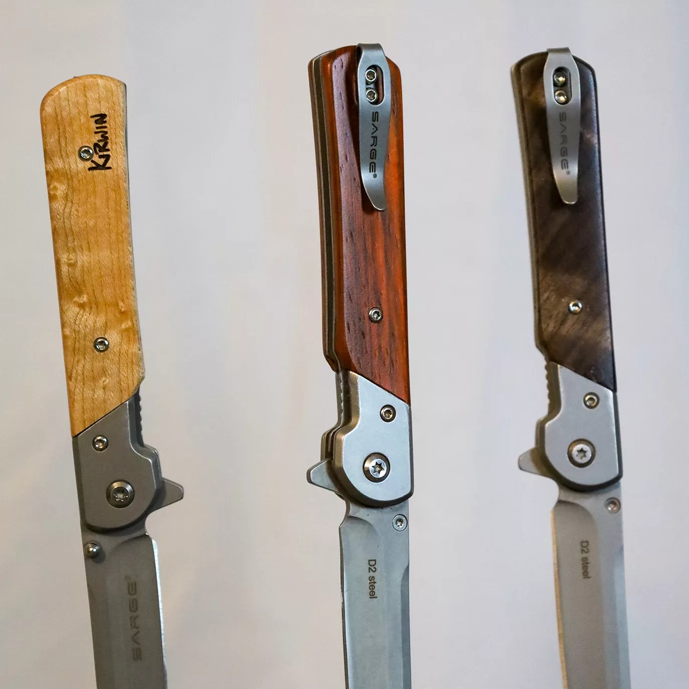 Folding tanto pocket knife with a custom premium hardwood handle