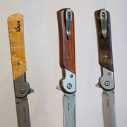 Folding tanto pocket knife with a custom premium hardwood handle