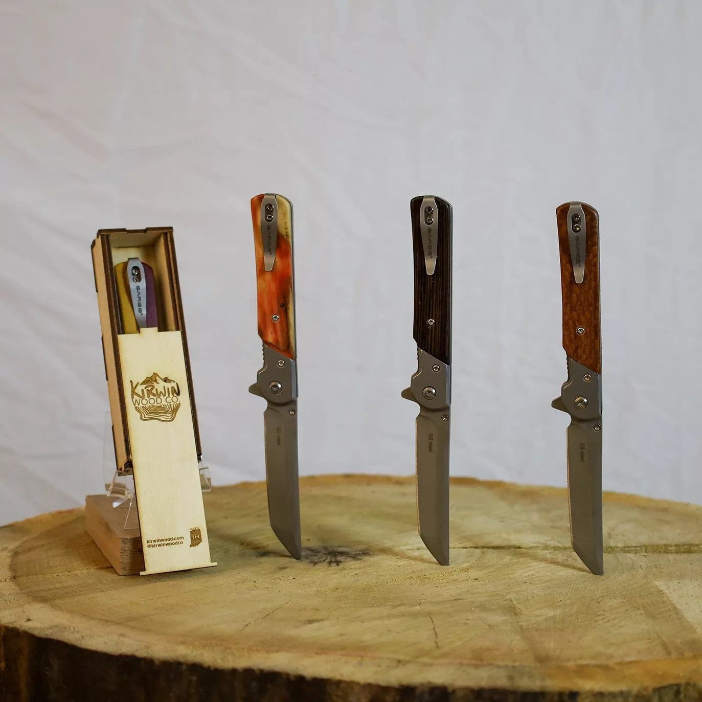 Folding tanto pocket knife with a custom premium hardwood handle