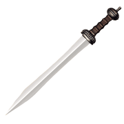 Roman gladius sword replica with black leather-wrapped scabbard