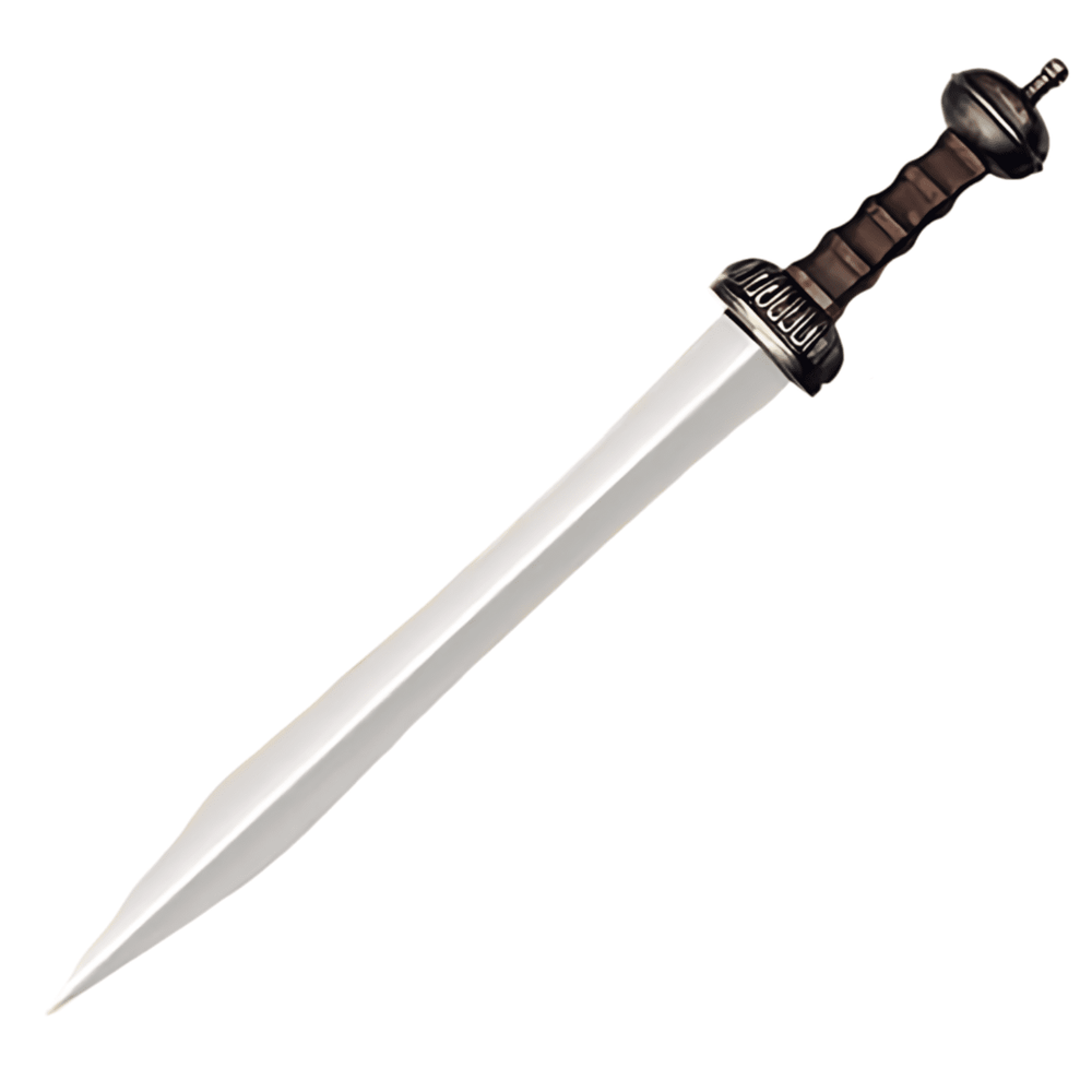 Roman gladius sword replica with black leather-wrapped scabbard