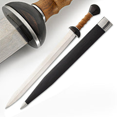 Roman gladius sword replica with black leather-wrapped scabbard