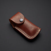 Handcrafted Damascus steel folding pocket knife with leather pouch