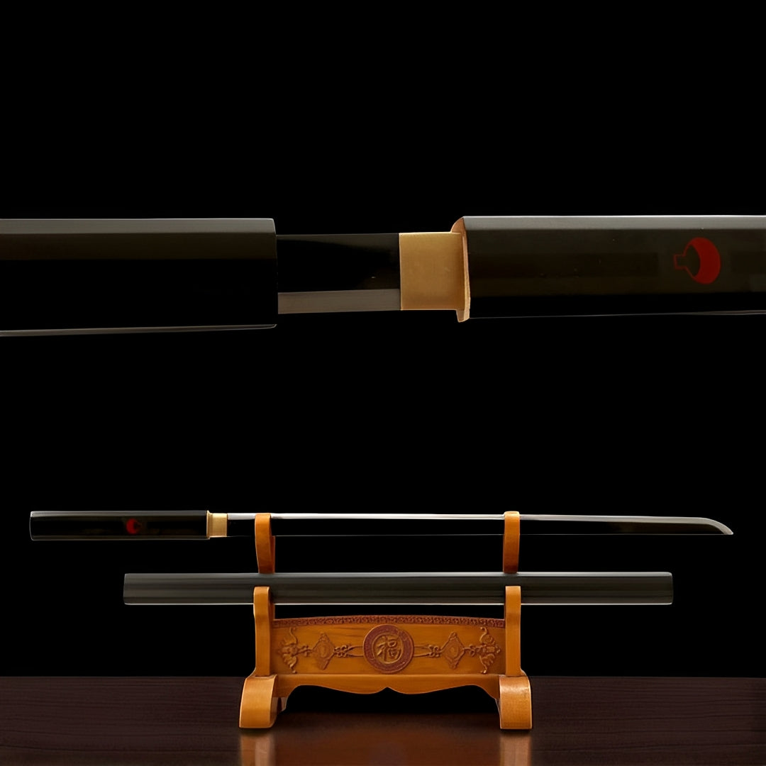 Naruto Sasuke katana replica with black scabbard and display stand