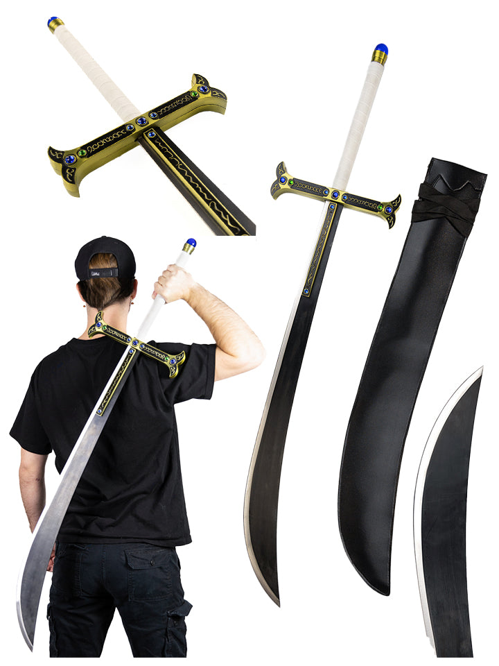 Full-scale One Piece Mihawk Yoru sword replica with black finish and gold guard
