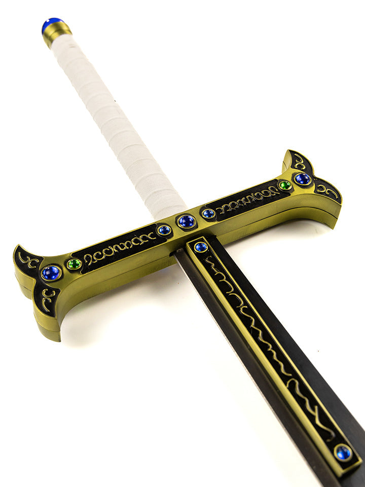 Full-scale One Piece Mihawk Yoru sword replica with black finish and gold guard
