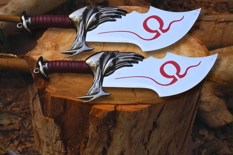 God of War Blades of Chaos Replica, Twin Metal Swords, Gamer Room Display Plaque, Birthday & Anniversary Gift
