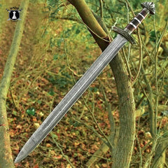 Handmade Damascus Steel  Northman Viking Sword: Norse Replica Sword with Scabbard Celtic Medieval Battle-Ready Sword