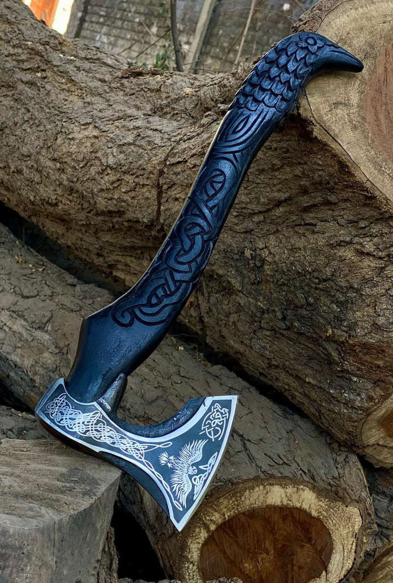 Handmade Raven Axe - Norse Hatchet Replica - feature detail