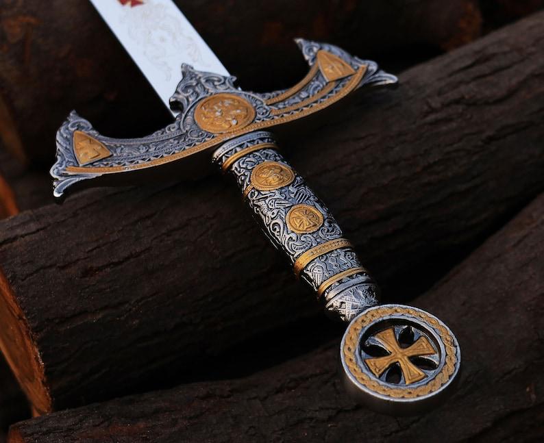 Templar Crusader Sword Replica | Medieval Knight Decorative Sword | Engraved Blade | Historical Display Gift | Groomsmen Gift | Wall Deco