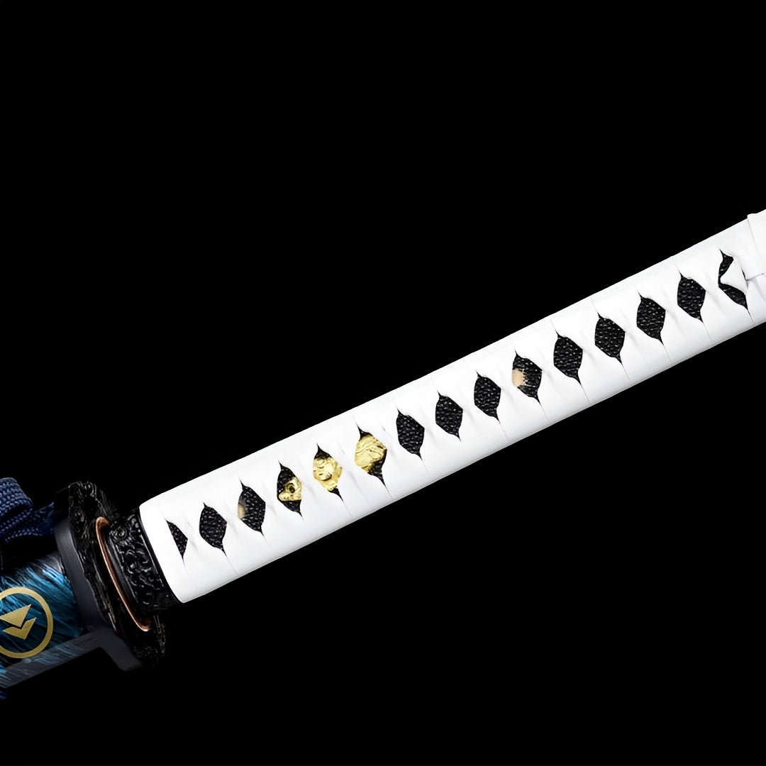 Jin Sakai katana replica with blue scabbard and display stand