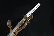 The Walking Dead Michonne katana replica with tribal-patterned blade and leather scabbard