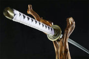 The Walking Dead Michonne katana replica with tribal-patterned blade and leather scabbard