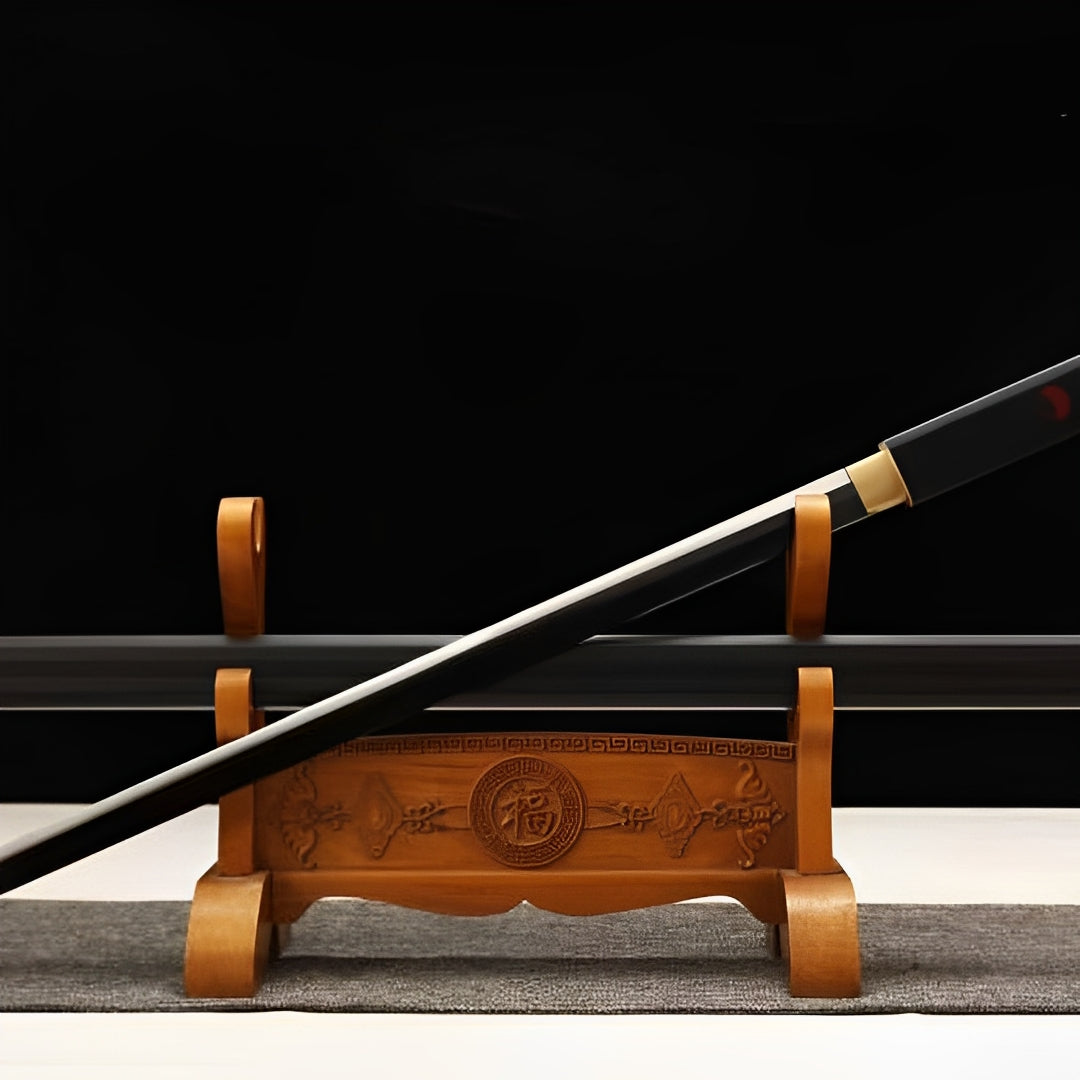 Naruto Sasuke katana replica with black scabbard and display stand
